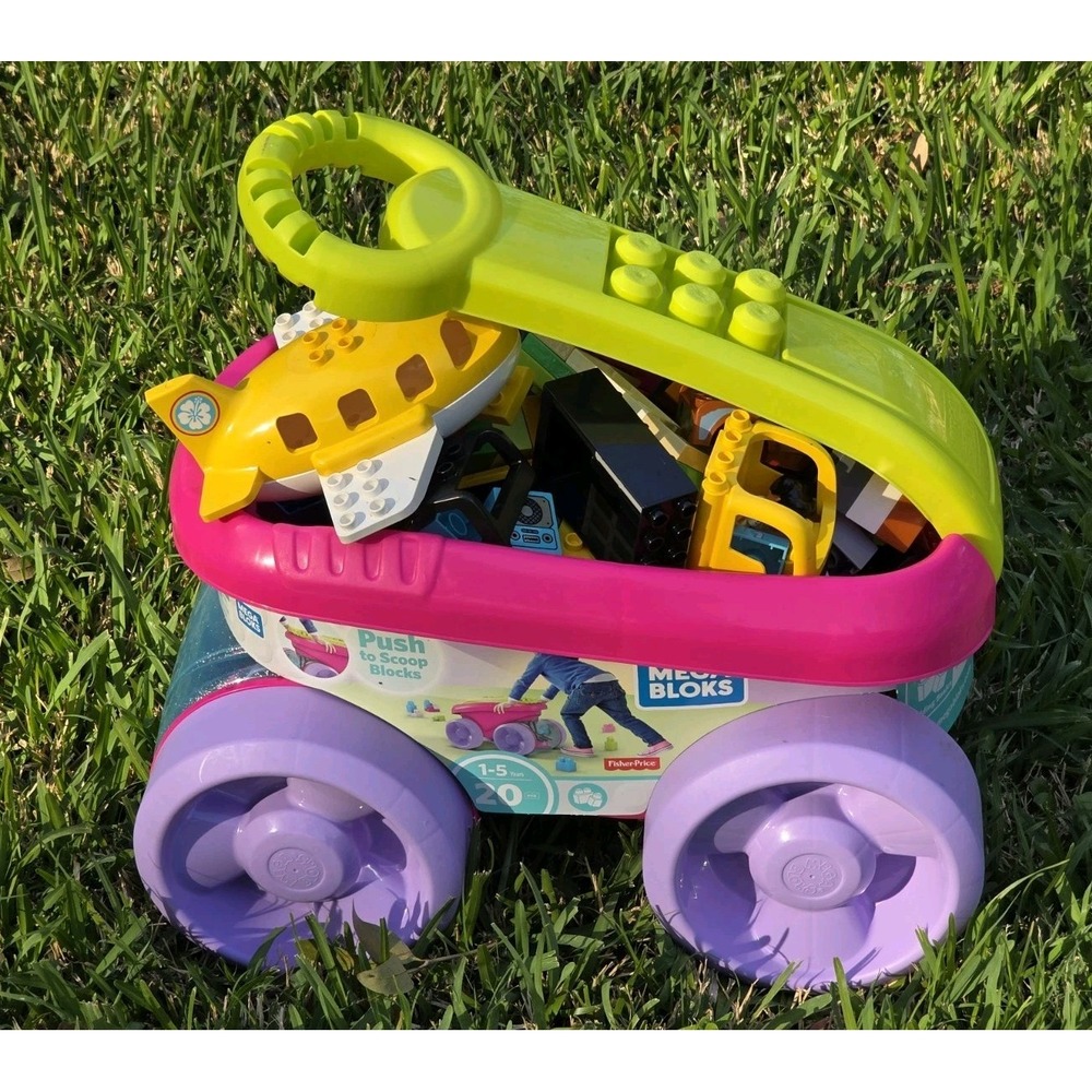 Fisher Price Mega Bloks Block Scooping Wagon Pink Purple Green Building Toy